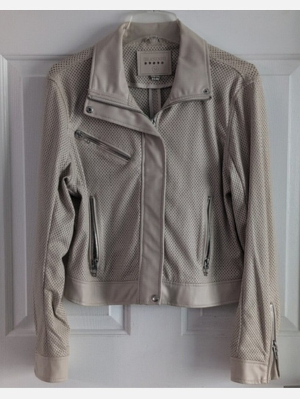 Blank NYC Vegan Perforated Moto Jacket — Light Beige Medium - Picture 5 of 11